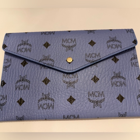 MCM Sky Blue Visetos Envelope Coated Canvas Pouch Clutch - Picture 2 of 5
